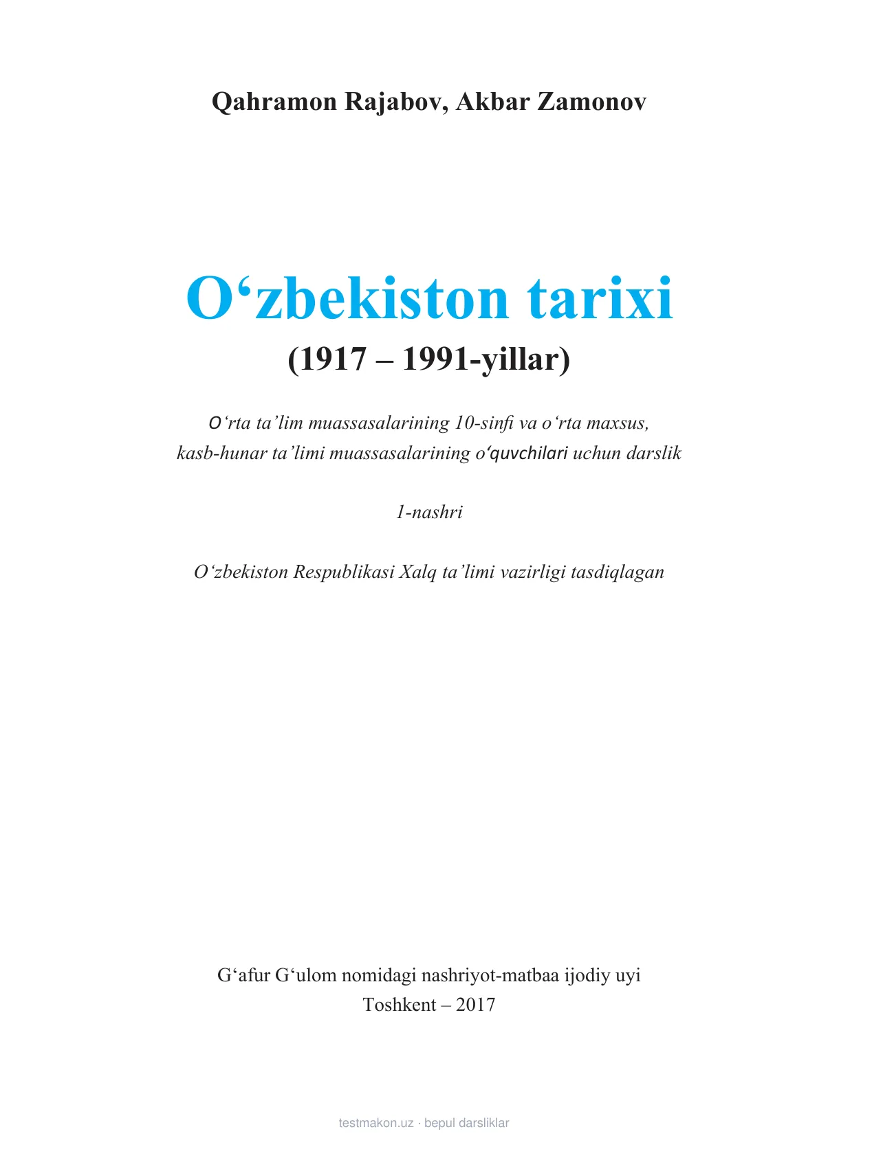 10-sinf O‘zbekiston tarixi