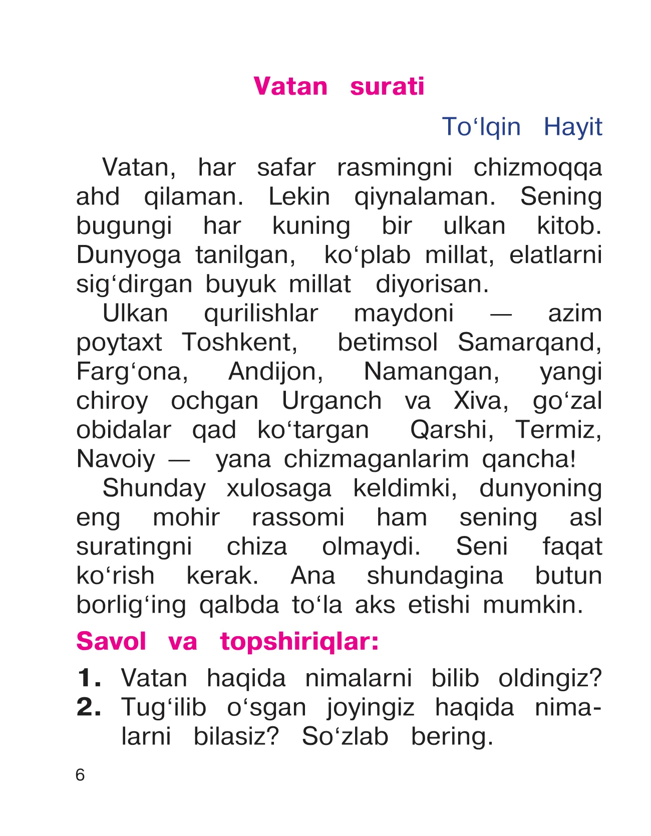 1-sinf O‘qish — 6-bet