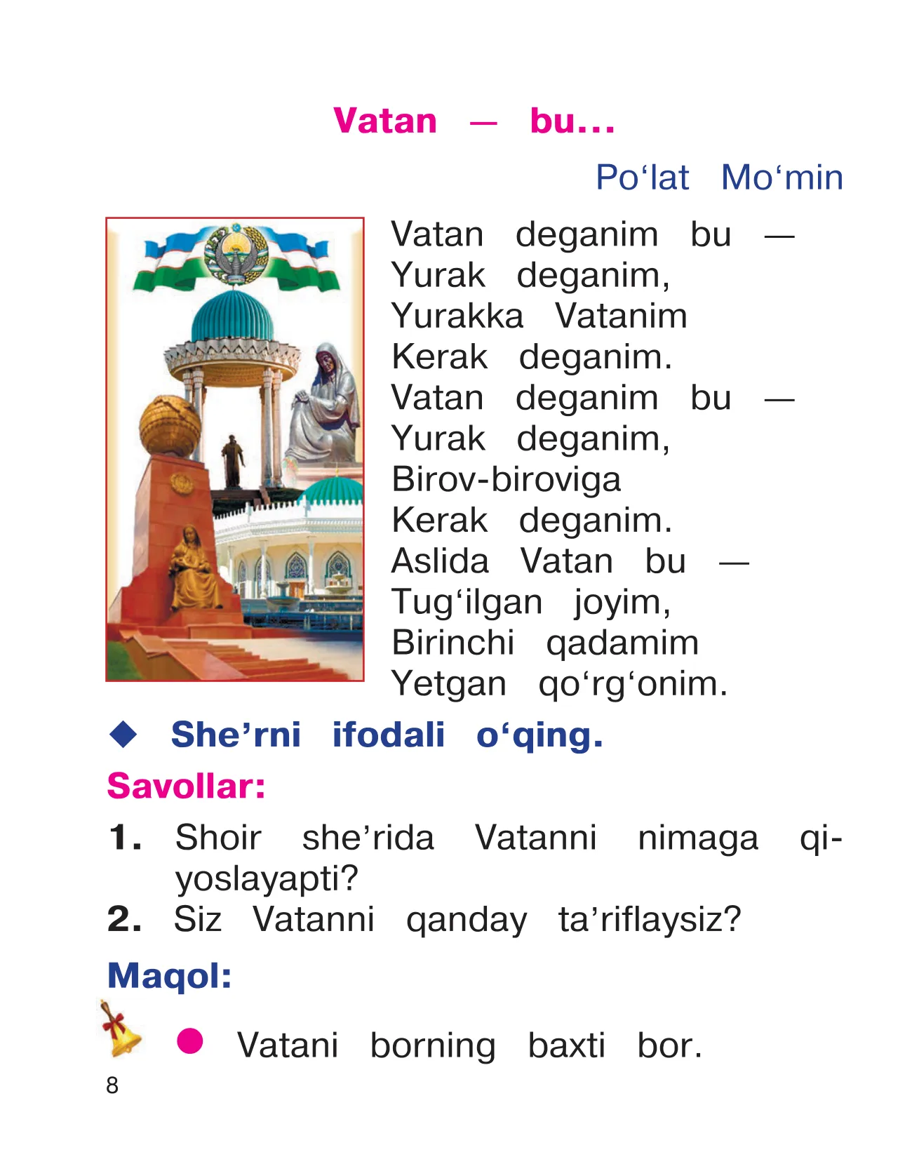 1-sinf O‘qish — 8-bet