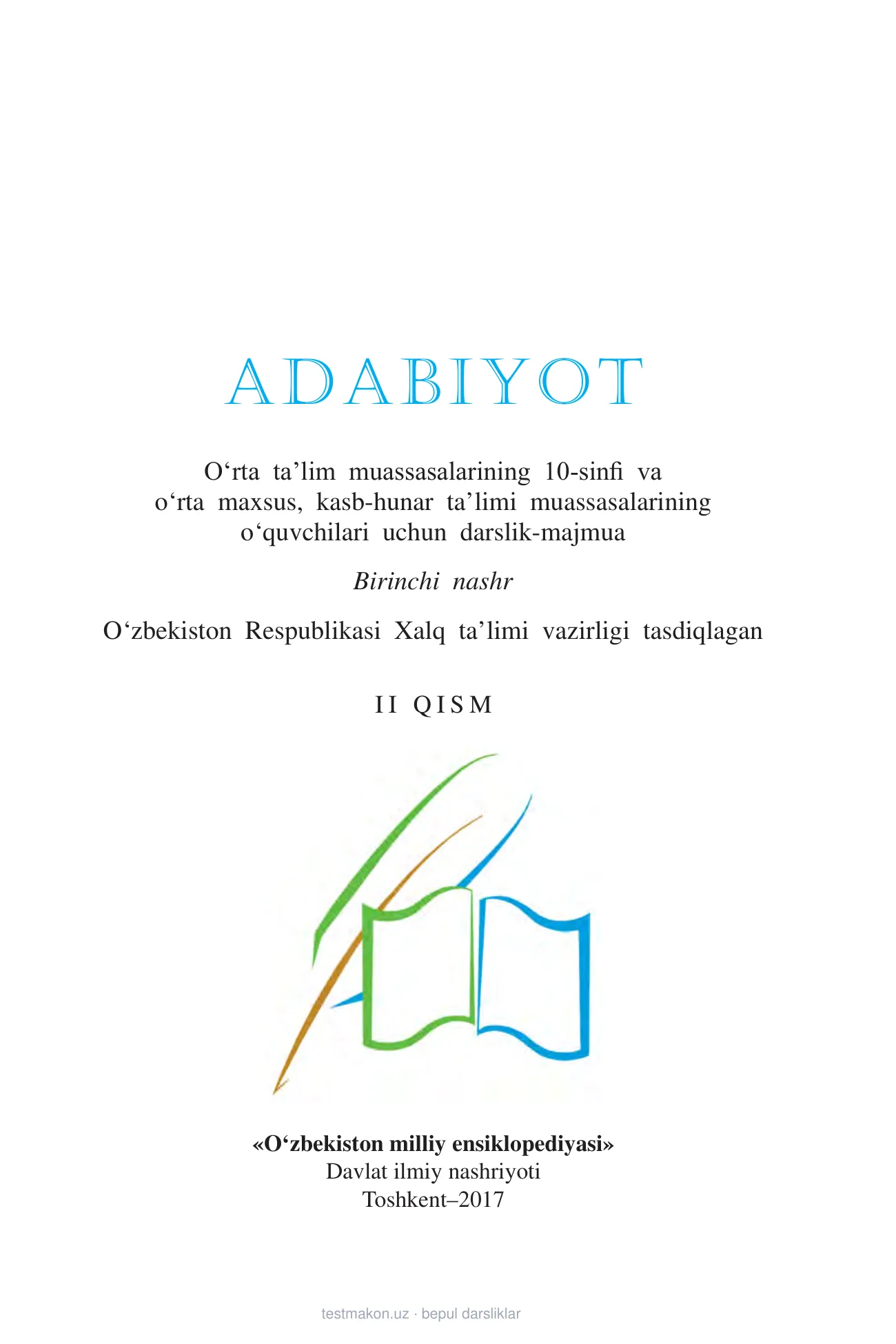 10-sinf Adabiyot 2-qism — 1-bet