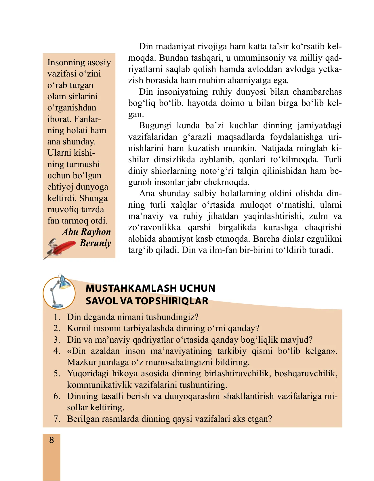 10-sinf Dunyo dinlari tarixi — 8-bet