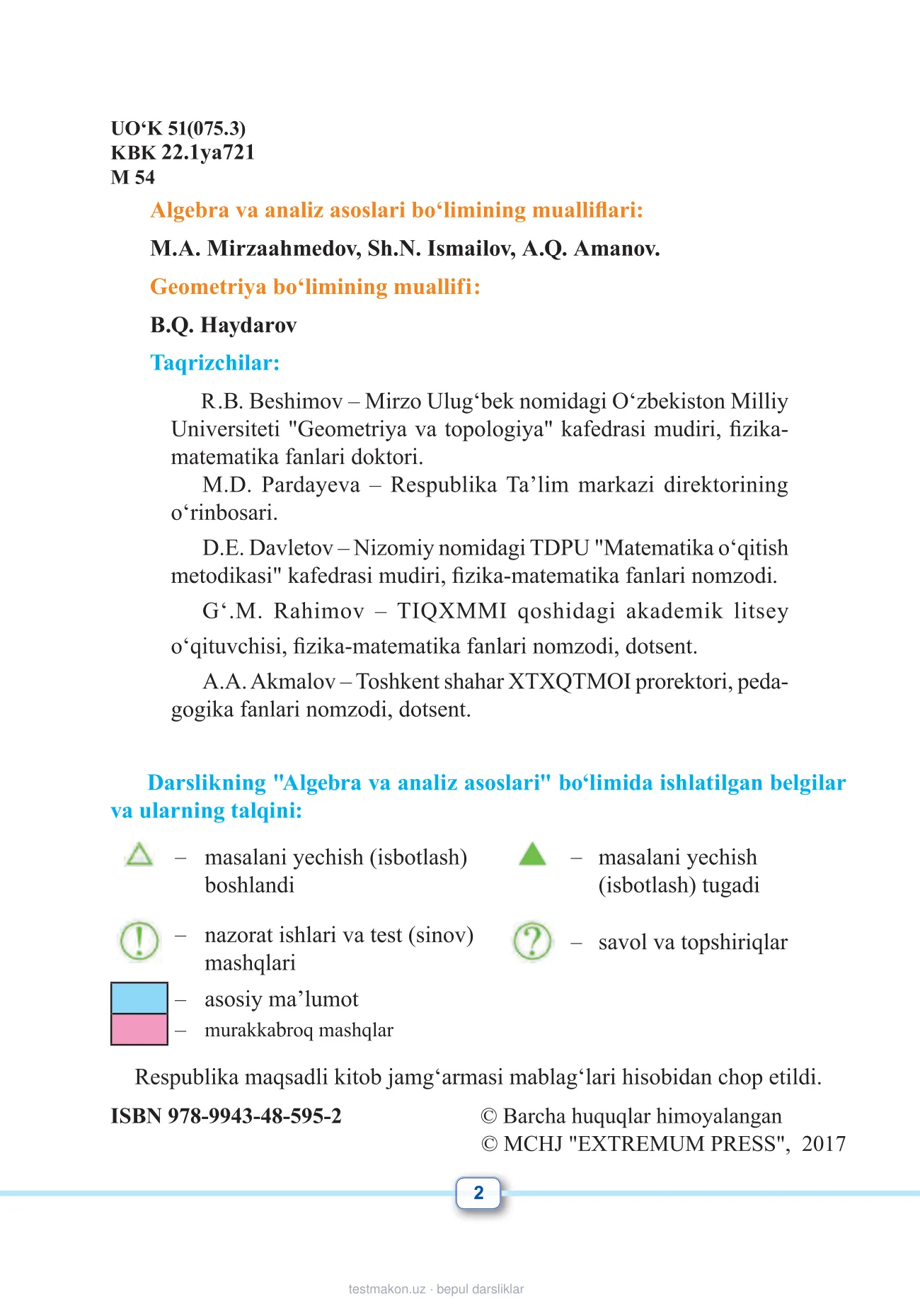 10-sinf Matematika — 2-bet