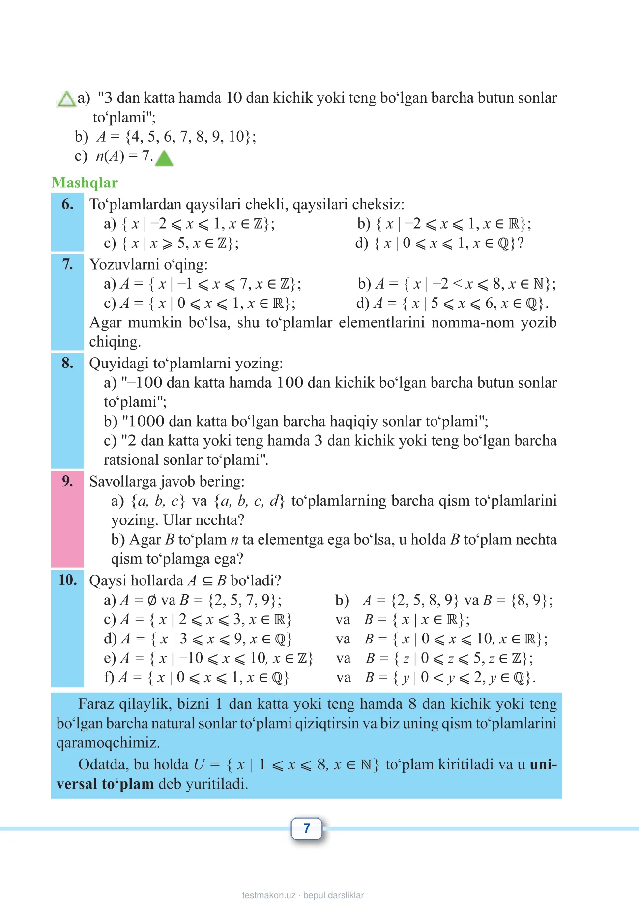 10-sinf Matematika — 7-bet