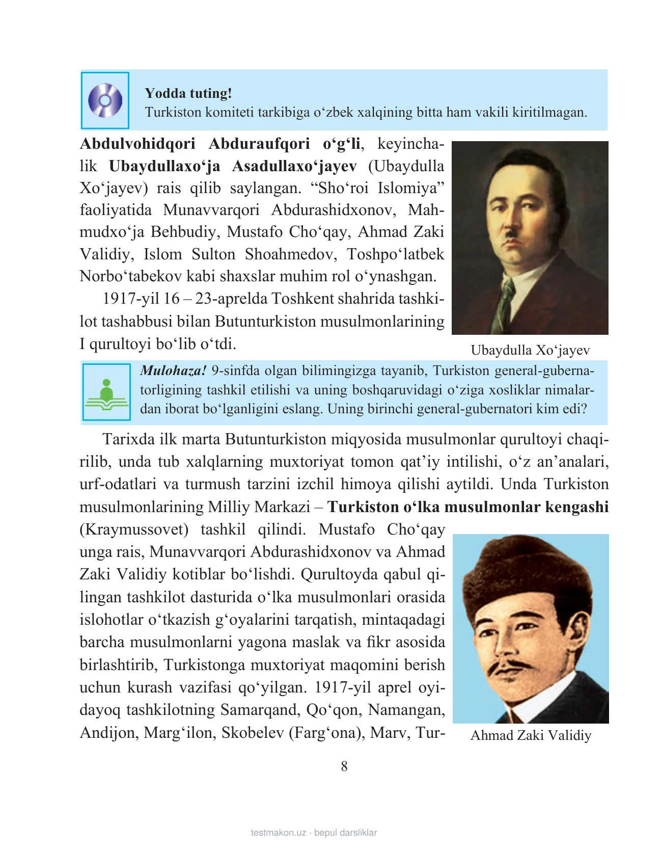 10-sinf O‘zbekiston tarixi — 8-bet