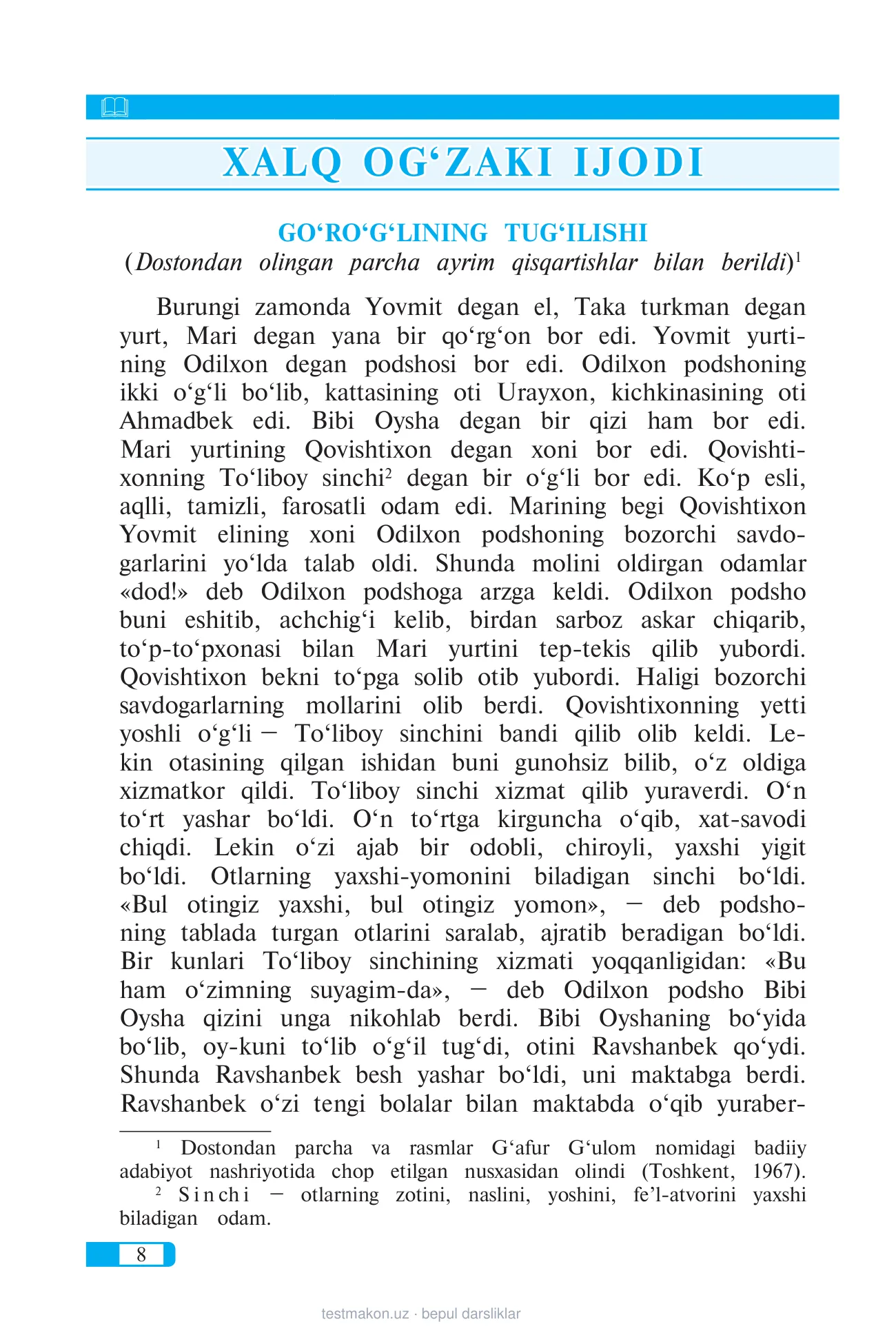 11-sinf Adabiyot 1-qism — 8-bet