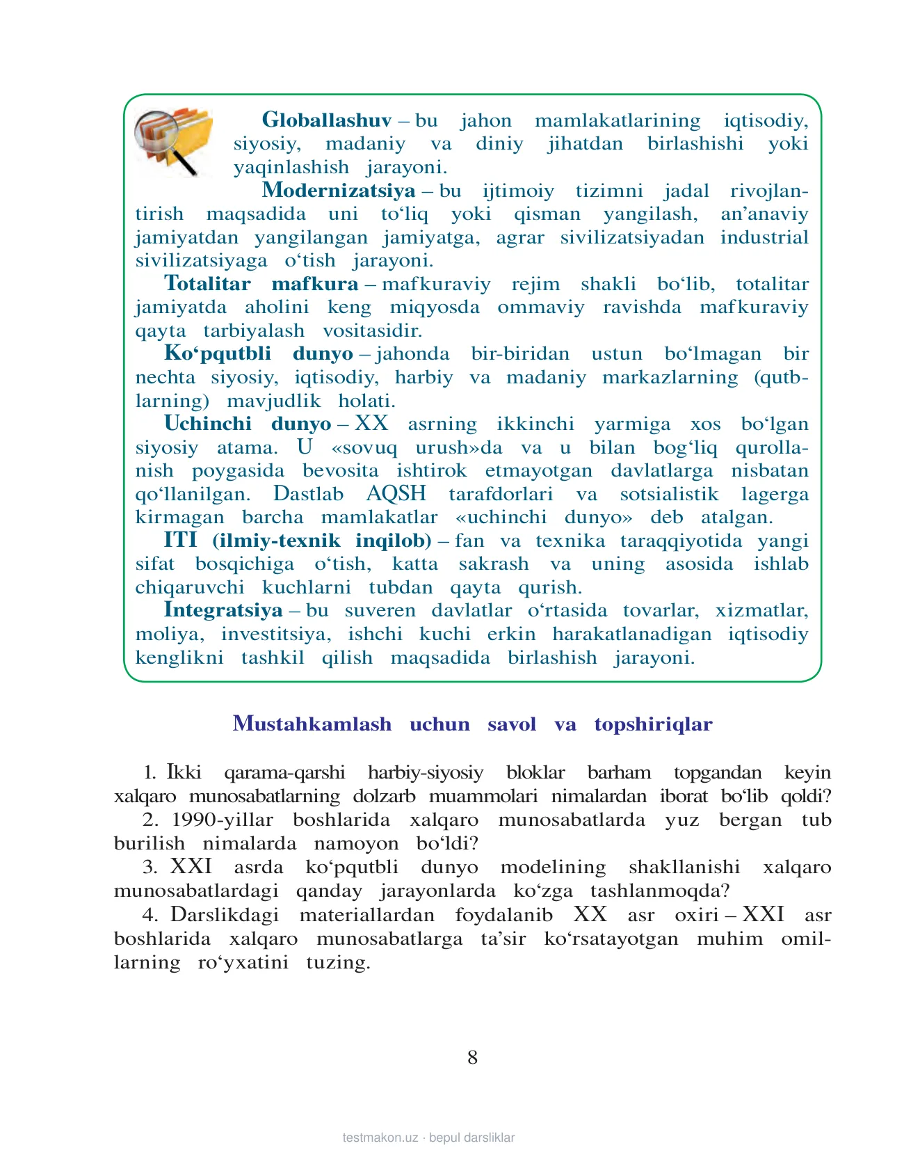 11-sinf Jahon tarixi — 8-bet