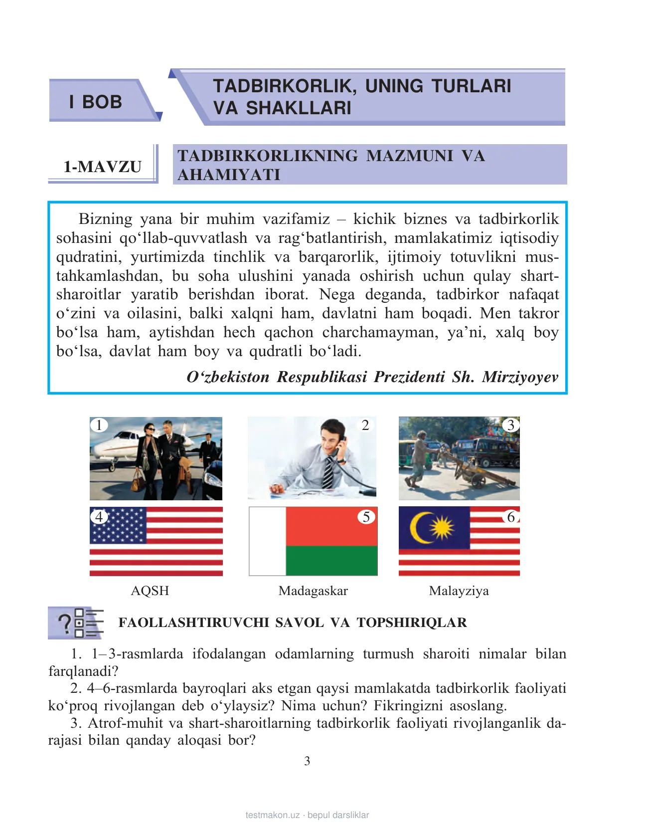 11-sinf Tadbirkorlik asoslari — 3-bet