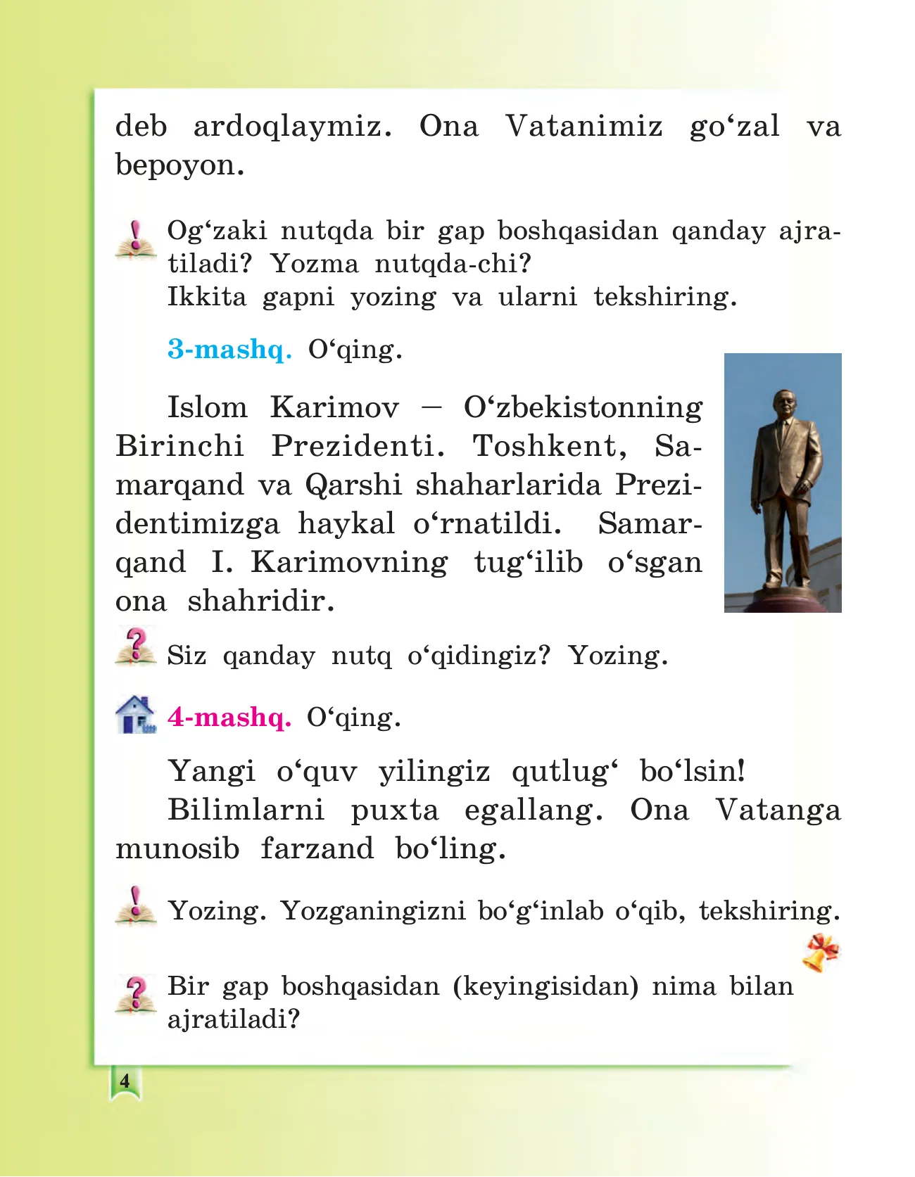 2-sinf Ona tili — 4-bet