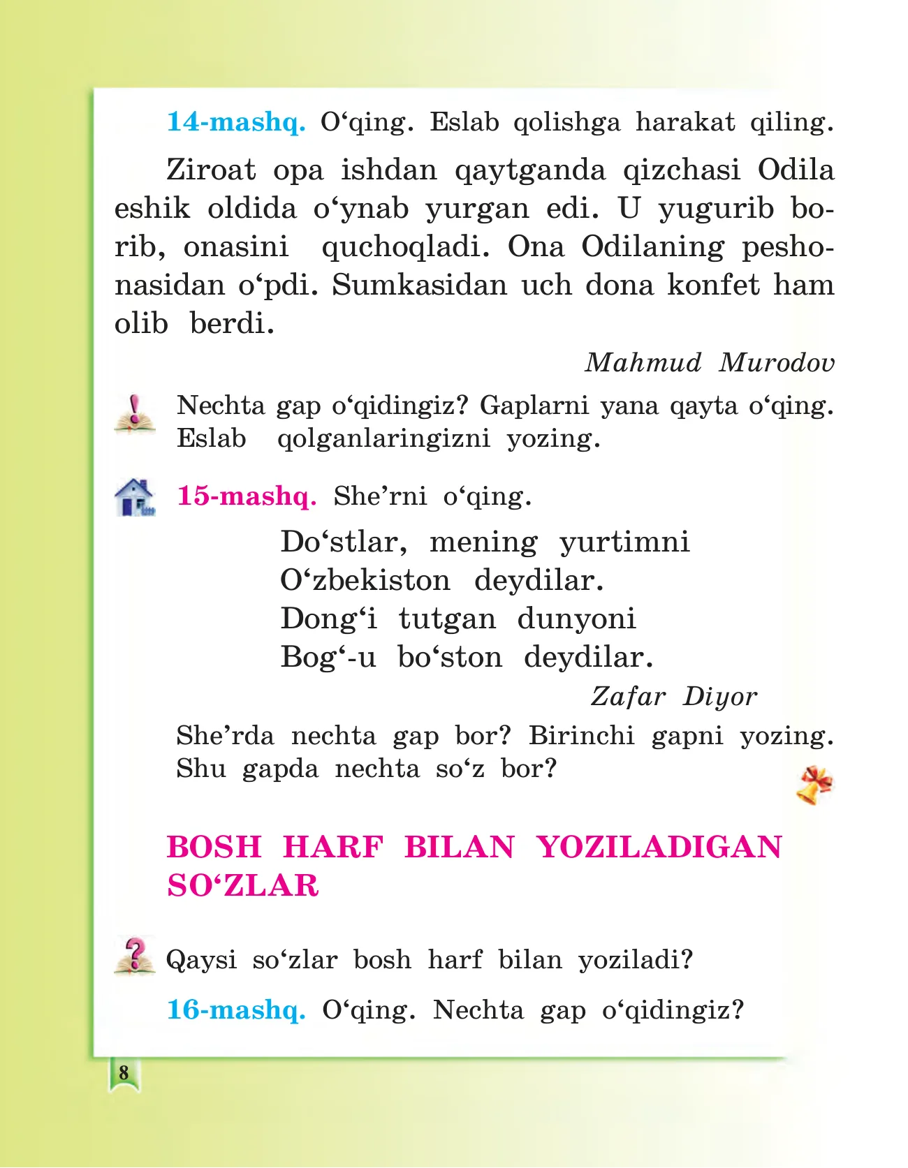 2-sinf Ona tili — 8-bet