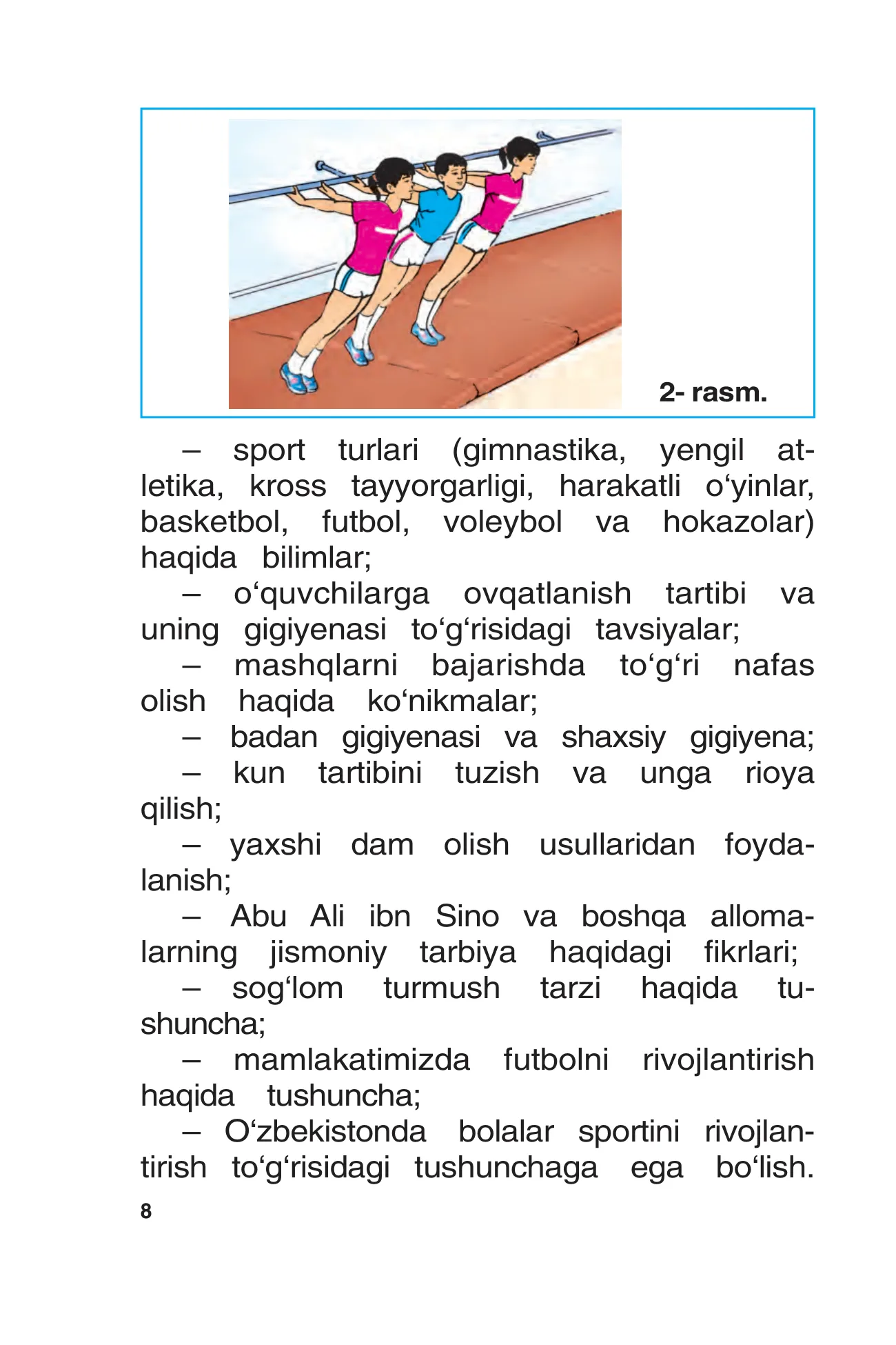 3-sinf Jismoniy tarbiya — 8-bet