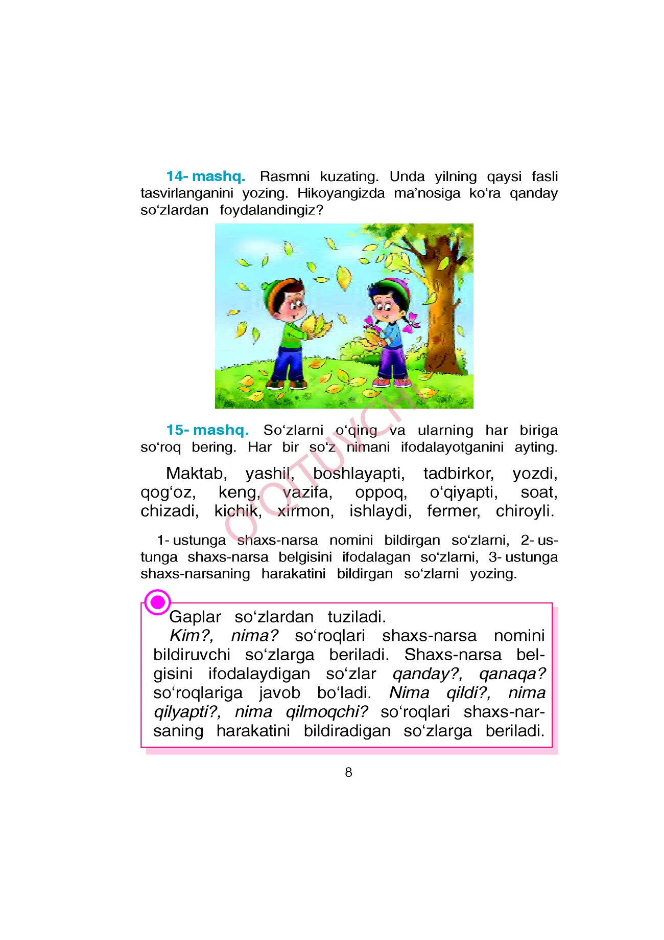 3-sinf Ona tili — 8-bet