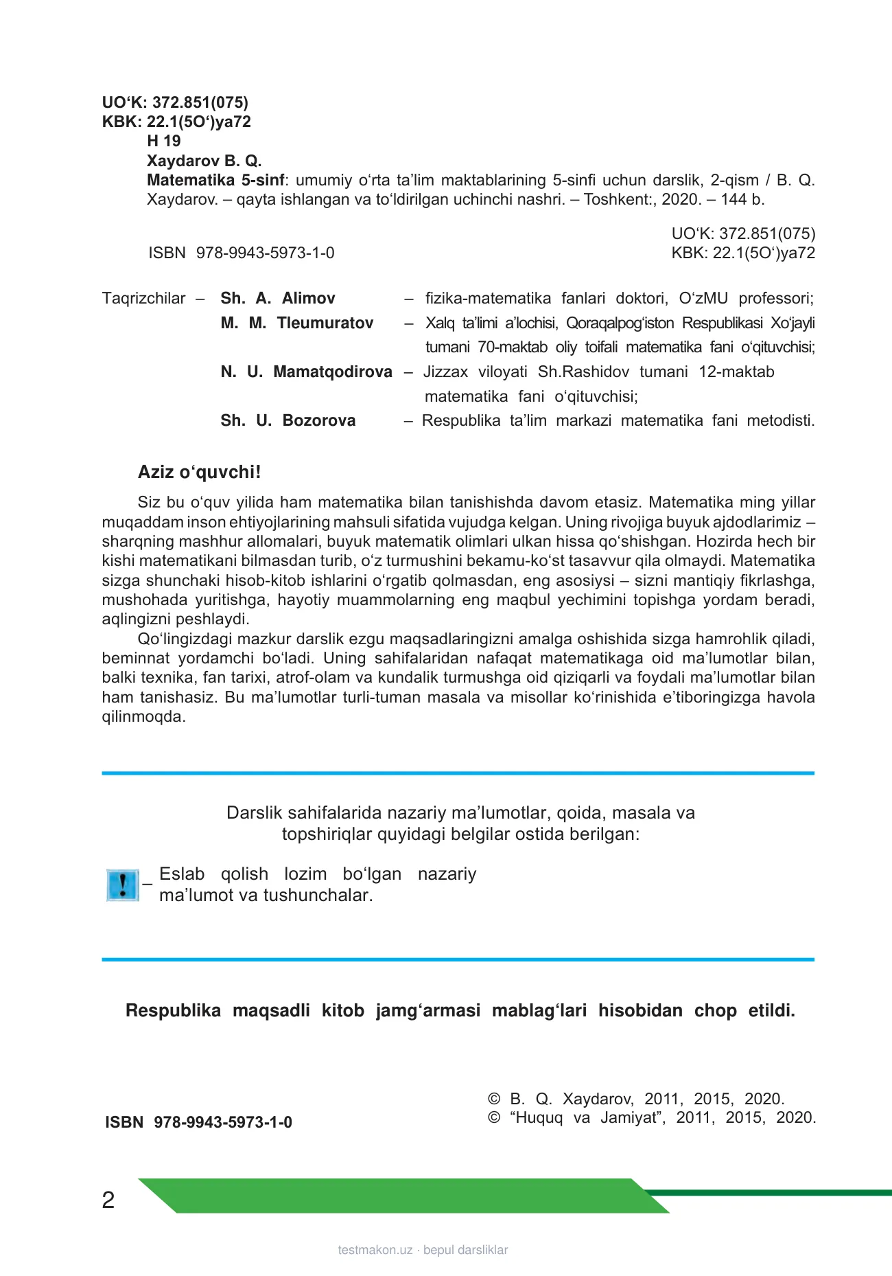 5-sinf Matematika (2-qism) — 2-bet