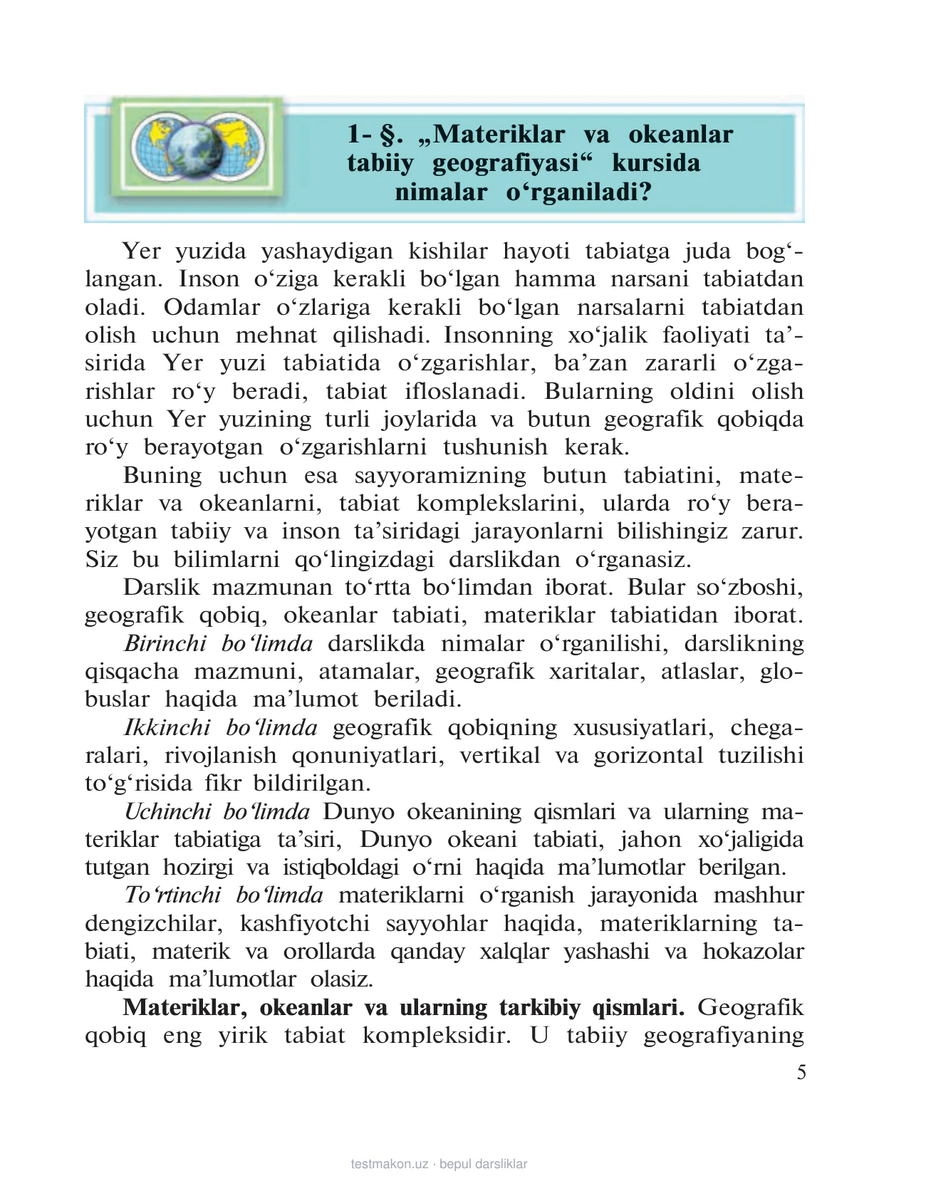 6-sinf Geografiya — 5-bet