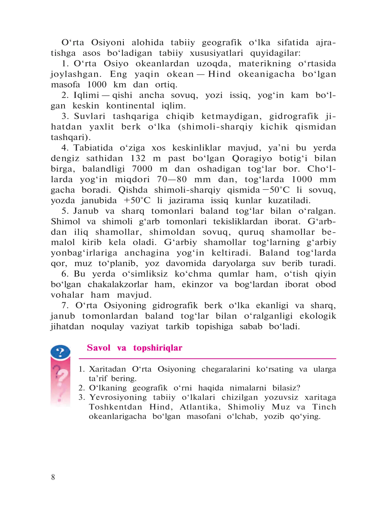 7-sinf Geografiya — 8-bet