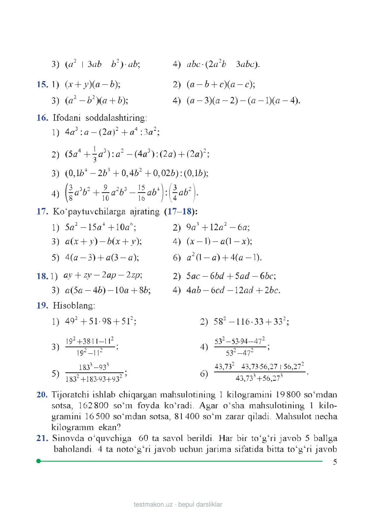 8-sinf Algebra — 5-bet