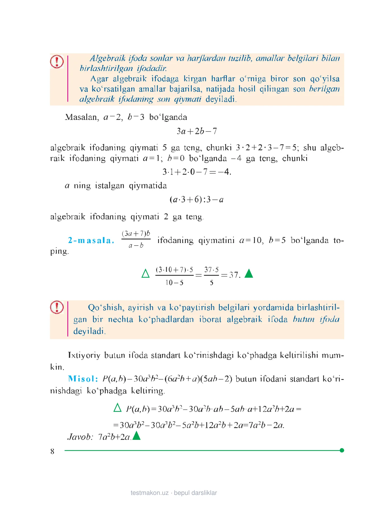 8-sinf Algebra — 8-bet