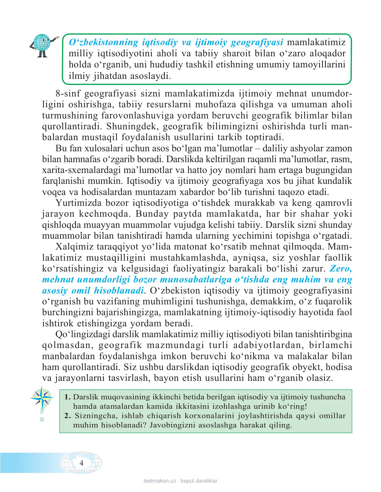 8-sinf Ijtimoiy-iqtisodiy geografiya — 4-bet