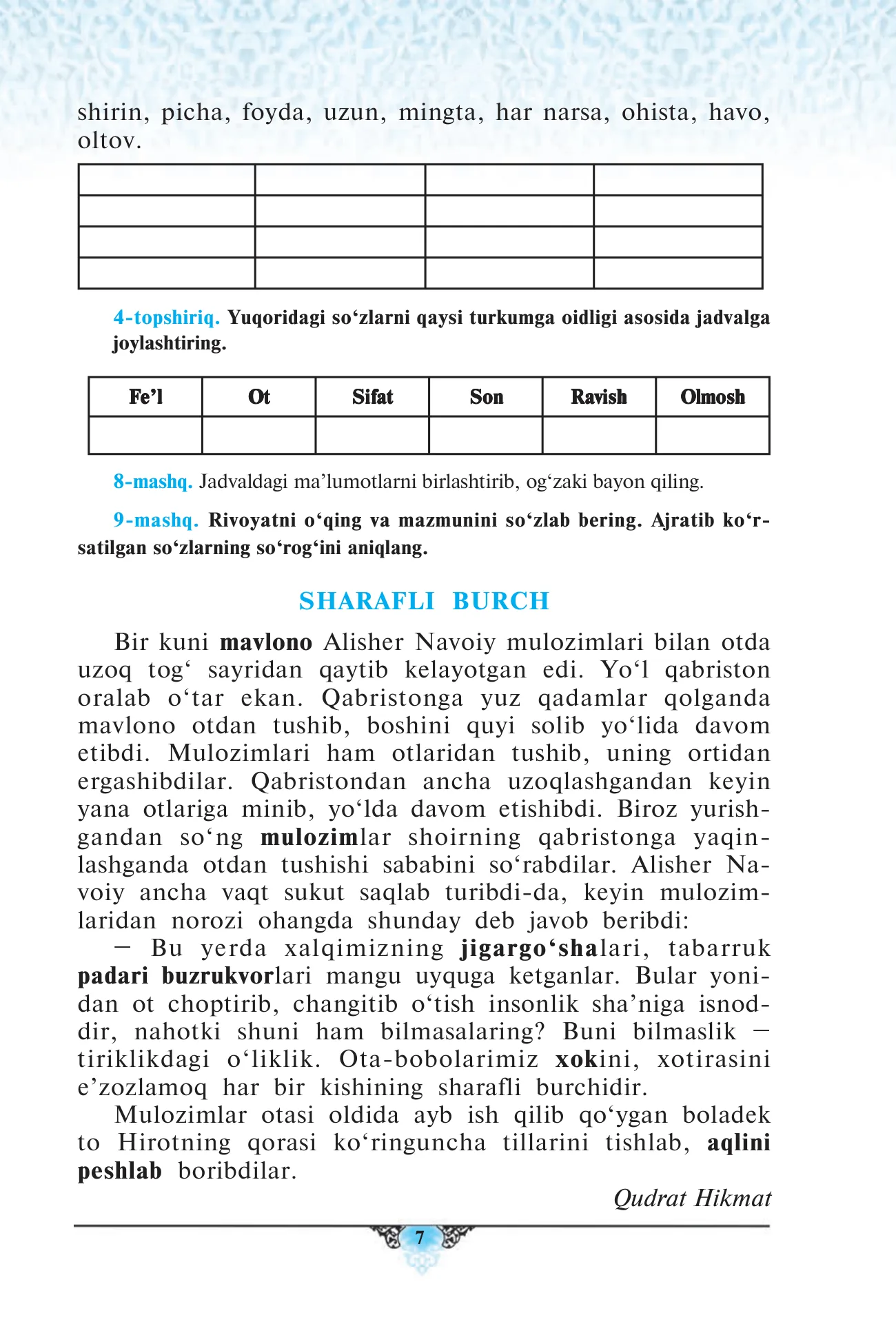 8-sinf Ona tili — 7-bet