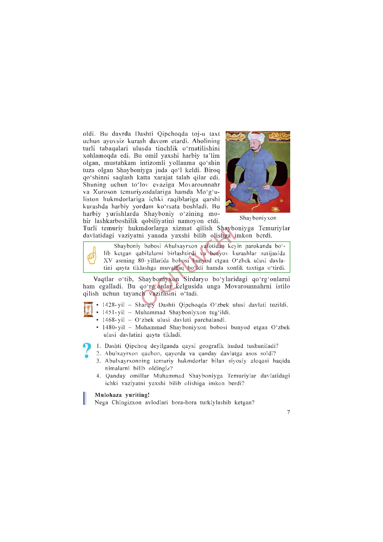 8-sinf O‘zbekiston tarixi — 7-bet