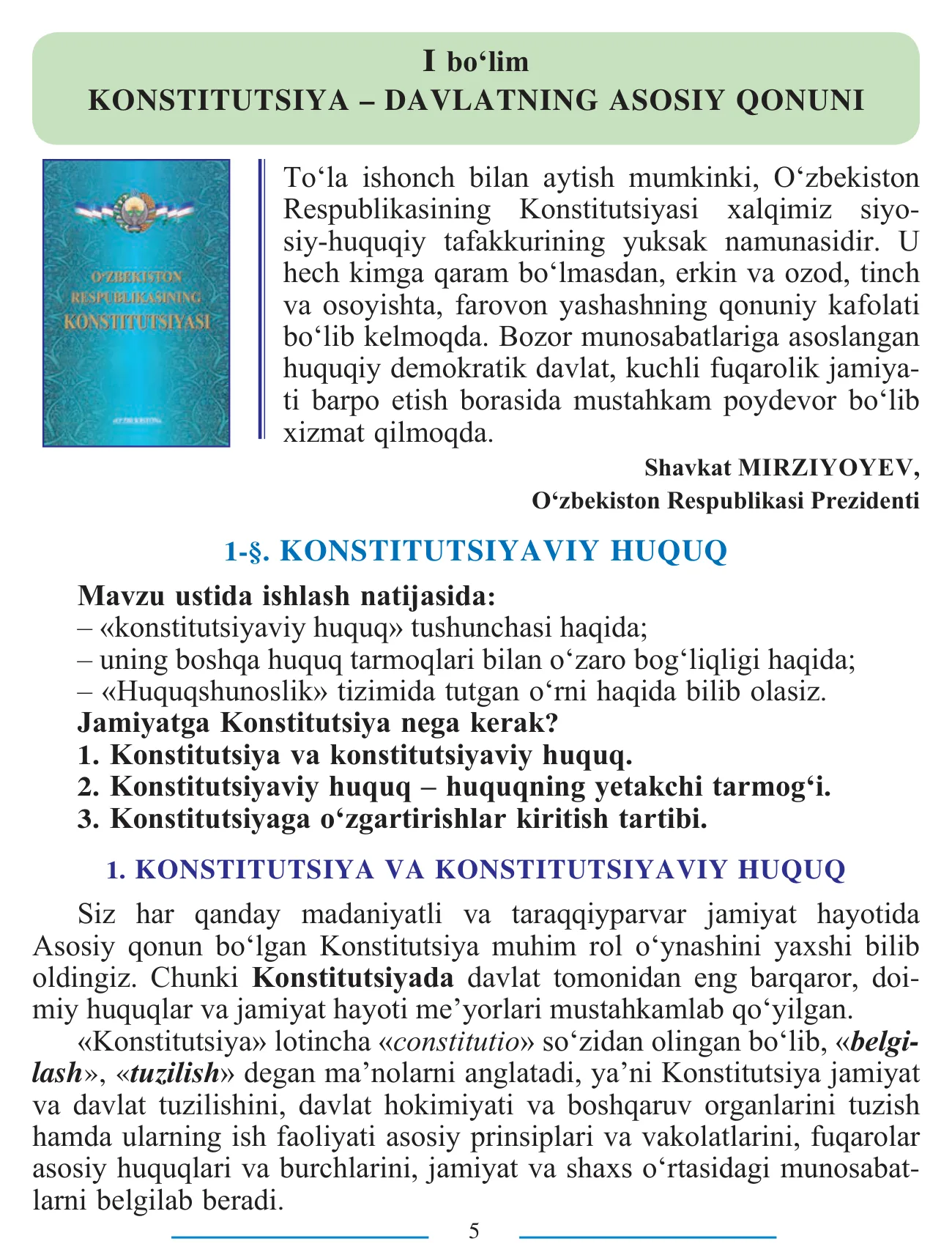 9-sinf Konstitutsiyaviy huquq asoslari — 5-bet