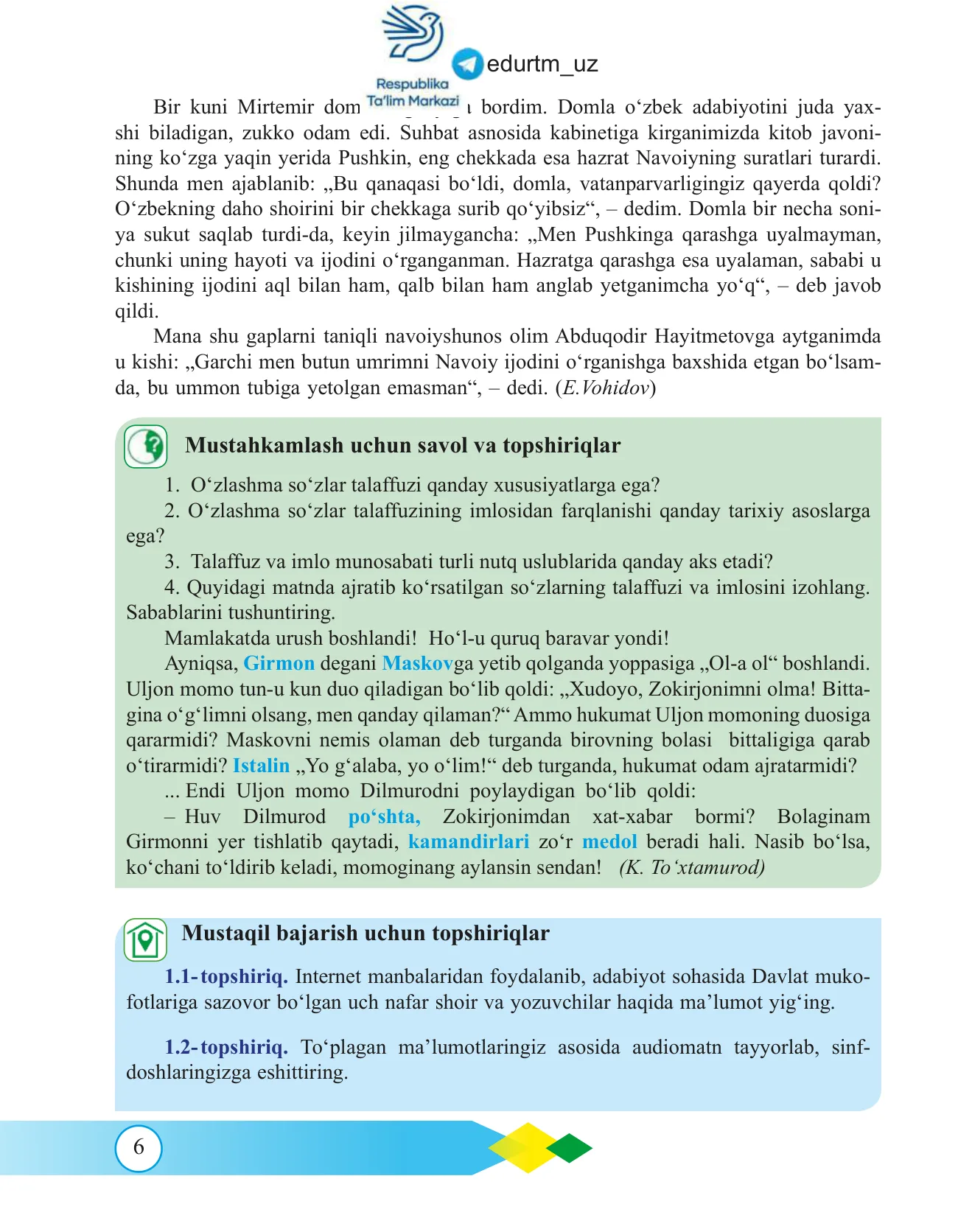 Ona tili 11-sinf — 6-bet