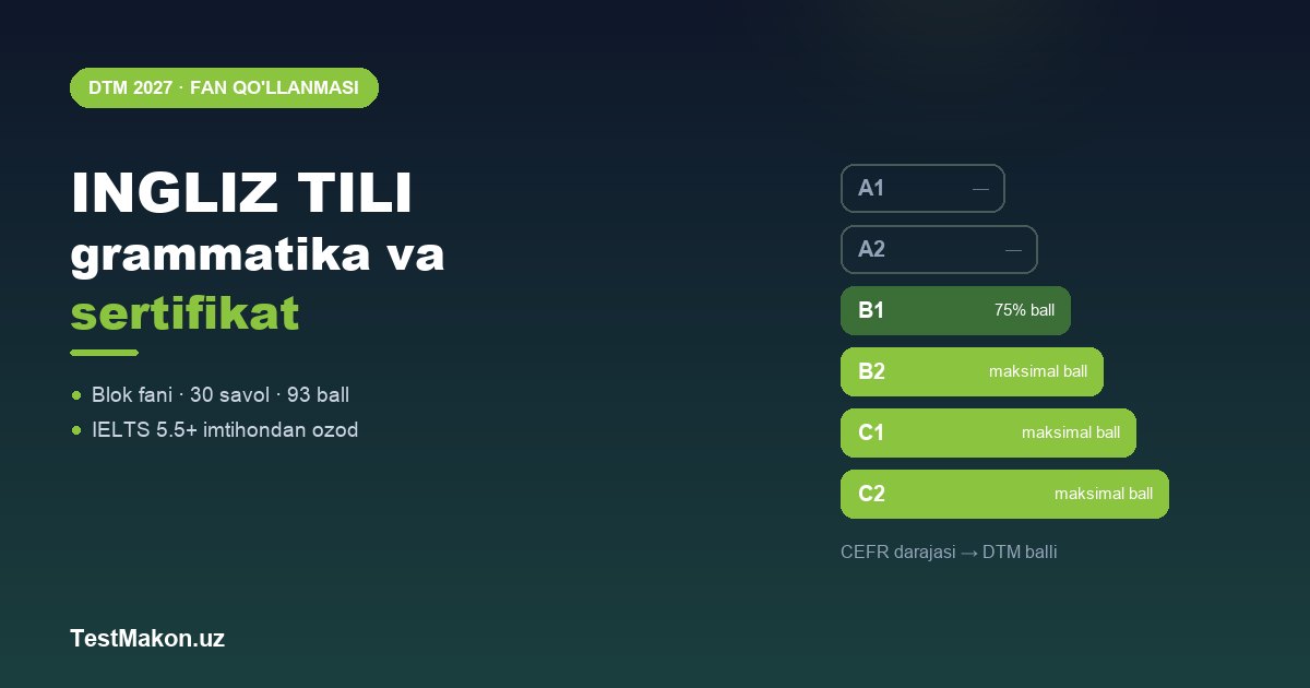ДТМ 2027 Инглиз тили: грамматика мавзулари ва сертификат имконияти