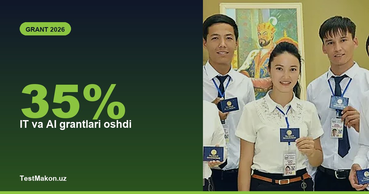 IT va sun'iy intellekt yo'nalishlariga grantlar 35% ga oshirildi — 2 930 ta o'rin. Qaysi yo'nalishga nechta?